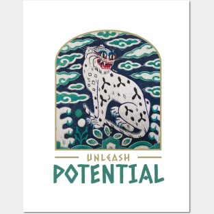 white tiger lover gift, Korea traditional embroidery art style, positive quote for enthusiasts of South Korean Culture Posters and Art